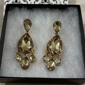 Tan Crystal Drop Formal Earrings